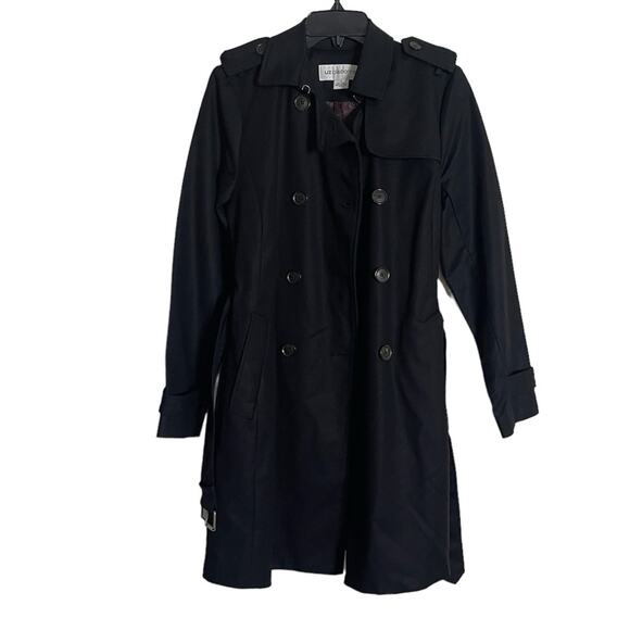 Liz Claiborne Double Breast Mid Length Trench Coat Black Size S - Picture 4 of 6